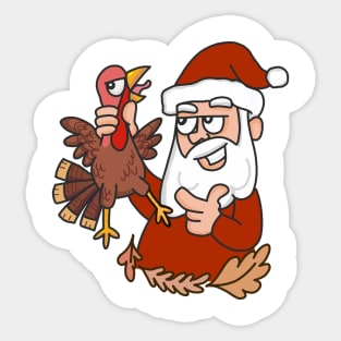 Thanksgiving Santa VS Turkey Fun Fun Sticker